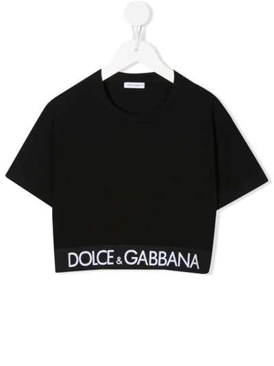 Dolce & Gabbana Logo-band Cropped T-shirt In Black