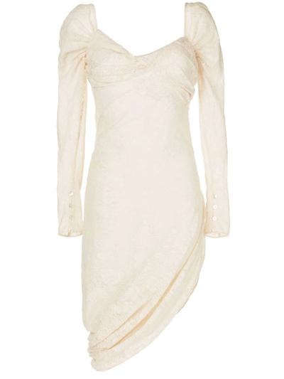 Yuhan Wang Lace Asymmetric Long-sleeve Dress In Weiss