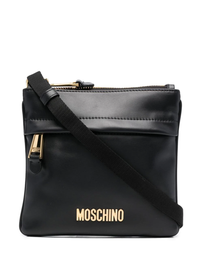 Moschino Black Logo Cross Body Bag In Black Multi