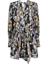 Iro Damie Printed Mini Wrap Dress With Long Balloon Sleeves In Schwarz