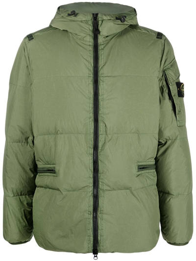 Stone Island Hooded Quilted Nylon Down Jacket In Light Blue