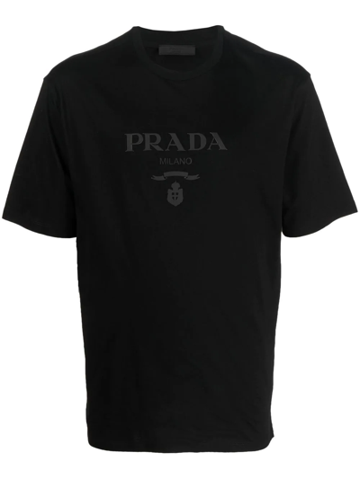 Prada Raised Logo Round-neck T-shirt In Nero