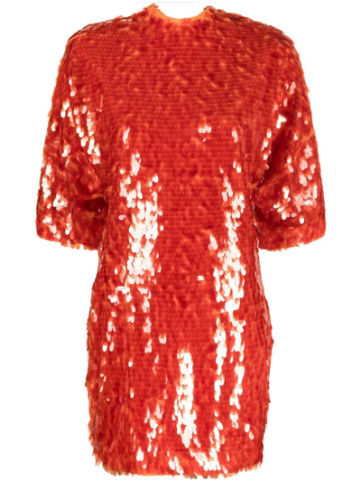 Rotate Birger Christensen + Net Sustain Jasy Open-back Sequined Stretch Recycled-tulle Mini Dress In Orange