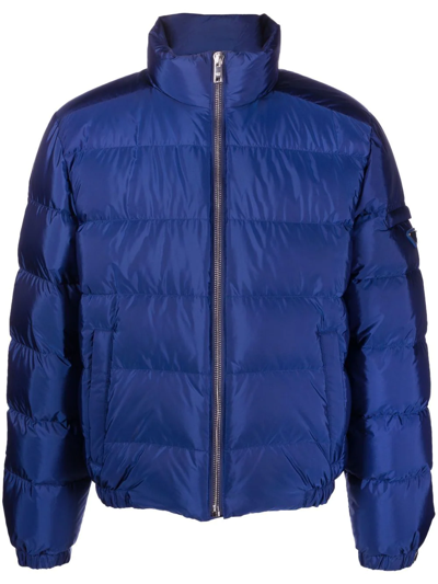 Prada Re-nylon Short Puffer Jacket In Blue