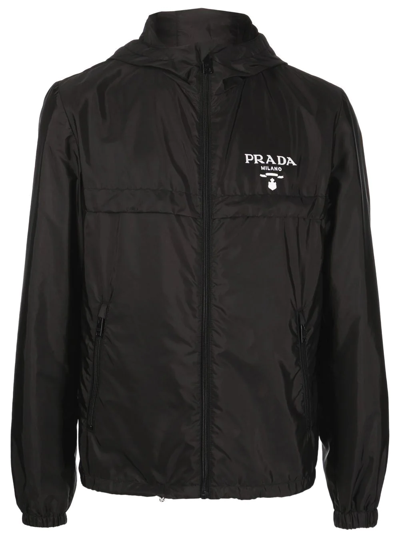 Prada Hooded Zip-up Jacket In Black