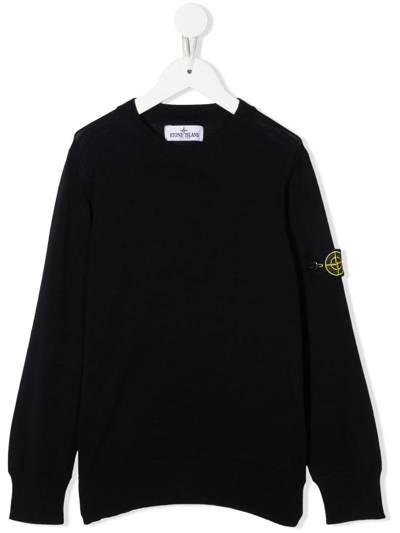 Stone Island Junior Kids' Logo-patch Crew Neck Sweatshirt In Blau