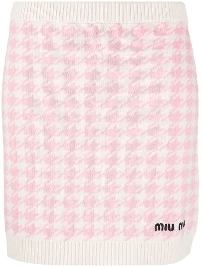Miu Miu Houndstooth-pattern Knitted Skirt In Multi | ModeSens