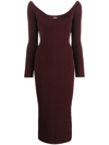 Khaite Pia Ribbed Off The Shoulder Long Sleeve Sweater Dress In Rot