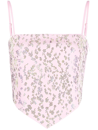 Blumarine Crystal-embellished Stretch-woven Top In Pink