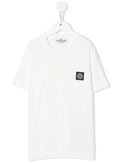 Stone Island Junior Logo-patch T-shirt In Weiss