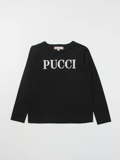 Emilio Pucci Kids' Black Cotton Jersey  T-shirt