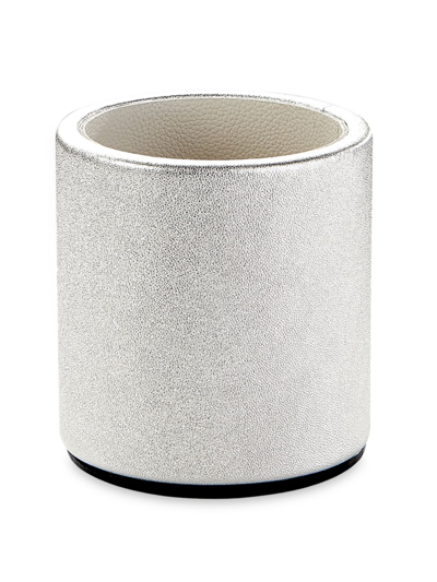 Graphic Image Leather Pencil Cup In Platinum Metallic