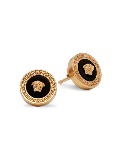 Versace Gold & Black Small Enamel Medusa Earrings