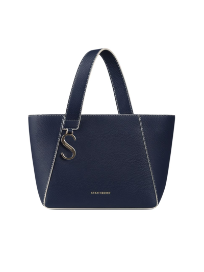 Strathberry Mini S Cabas Leather Tote In Navy / White