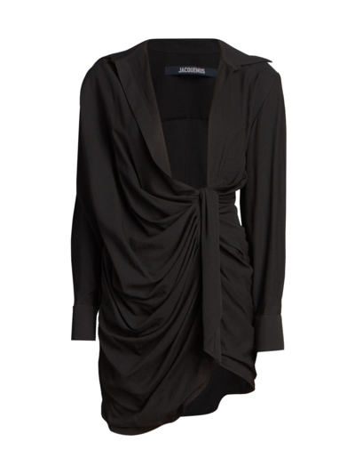 Jacquemus Draped Asymmetric Minidress In Black