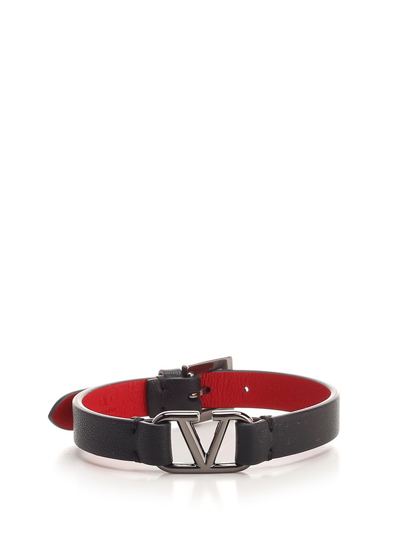 Valentino Garavani Black Calfskin Vlogo Bracelet