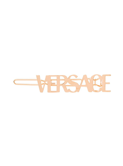 Versace Logo-lettering Hair Clip In Metallic