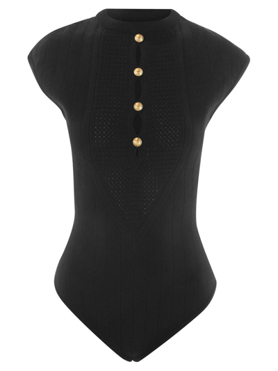 Balmain Sleeveless Black Knitted Bodysuit