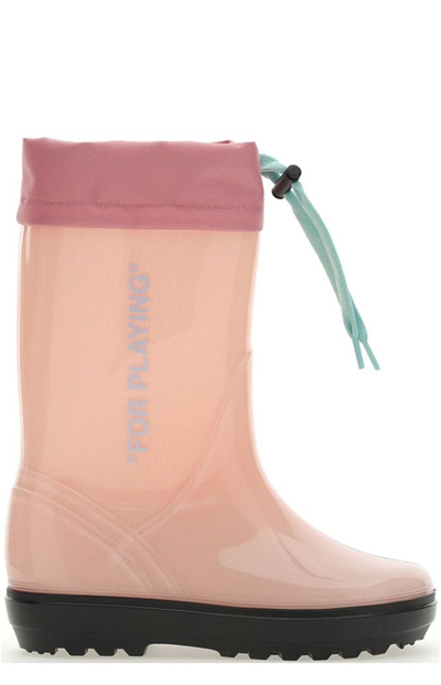 Off-white Girl's For Playing Drawstring Rain Boots, Toddler/kids In Pink