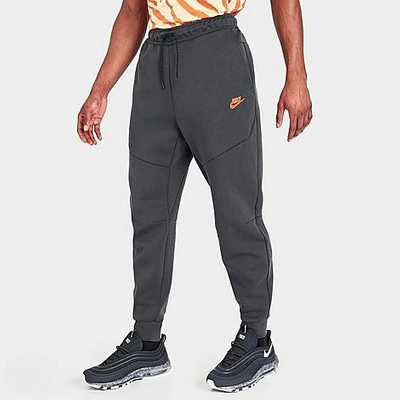 Nike Tech Fleece Taped Jogger Pants In Dark Smoke Grey/safety Orange