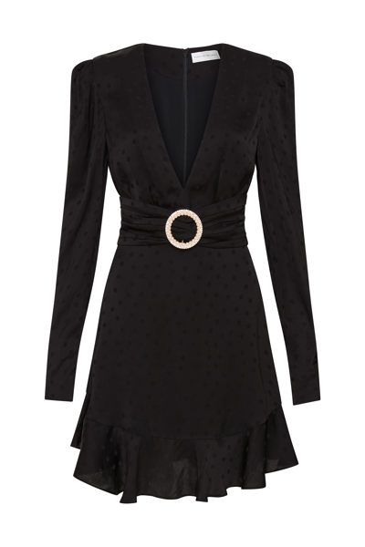 Rebecca Vallance Golightly Embellished Satin-jacquard Mini Dress In Black