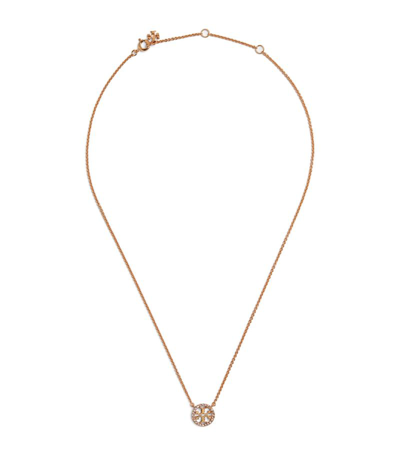 Tory Burch Embellished Miller Pendant Necklace In Rose Gold / Crystal