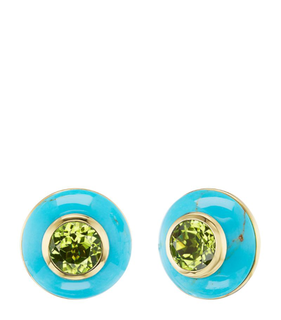 Emily P Wheeler + Net Sustain Bernadette Button 18-karat Recycled Gold, Peridot And Turquoise Earrings In Multi