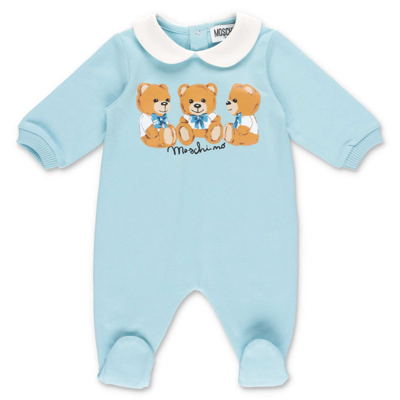 Moschino Babies' Tutina Celeste Teddy Bear In Jersey Di Cotone | ModeSens