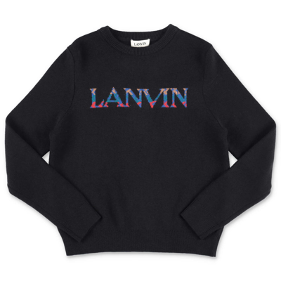 Lanvin Kids' Pullover Nero In Maglia Di Cotone In Black