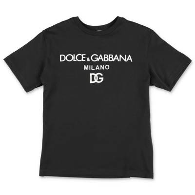 Dolce & Gabbana Kids' Logo Cotton Jersey T-shirt In Nero