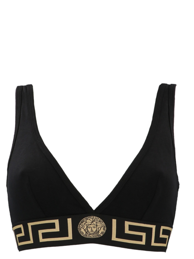 Versace Greca-border Stretch-cotton Jersey Bra In Black