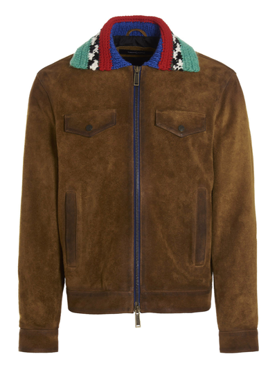 DSQUARED2 KNIT COLLAR SUEDE JACKET