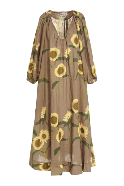 Bernadette Georgette Floral Print Linen Maxi Dress In Beige | ModeSens