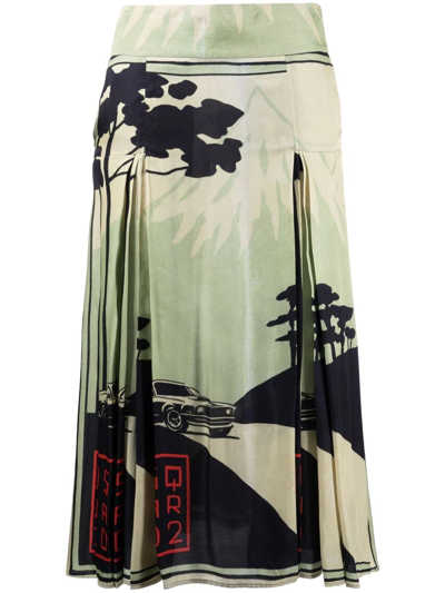 Dsquared2 Graphic-print Box-pleat Skirt In Green