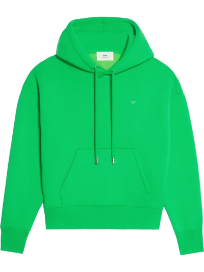 Ami Alexandre Mattiussi Logo-embroidered Cotton-blend Jersey Hoodie In Green