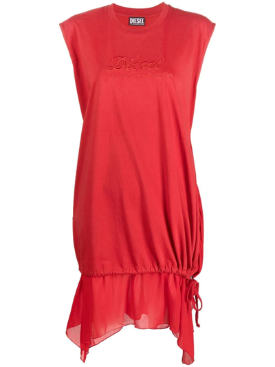 Diesel Embroidered-logo T-shirt Dress In Red