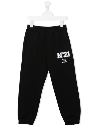 N°21 Kids' Logo Print Cotton Track Trousers In Black