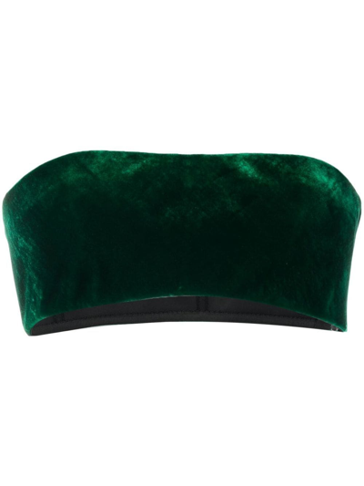 Roberto Cavalli Fluid Silk Blend Velvet Bandeau Top In Dark Green