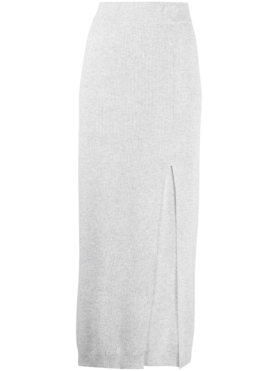 Brunello Cucinelli Ribbed-knit Side-slit Skirt In Grey
