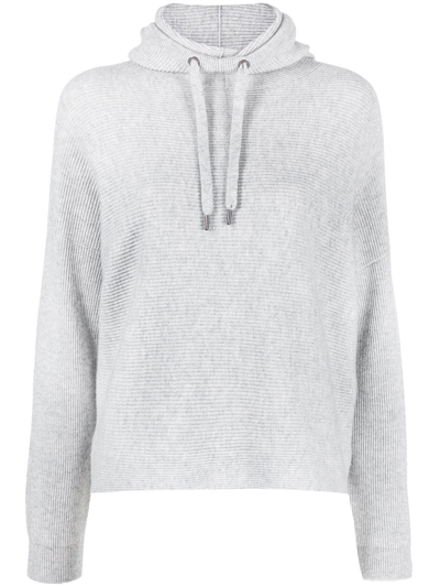 Brunello Cucinelli Ribbed-knit Hoodie In Grey