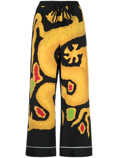 Valentino Dragon Cropped Printed Silk Crepe De Chine Straight-leg Trousers In Black/multicolour