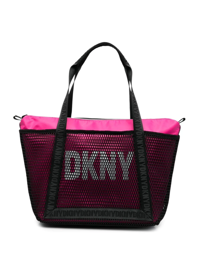 Dkny Teen Mesh Logo-print Tote Bag In Black