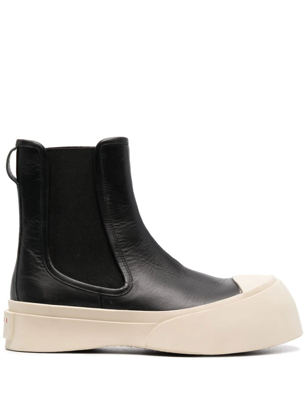 Marni Kids logo-appliqué leather combat boots - Black