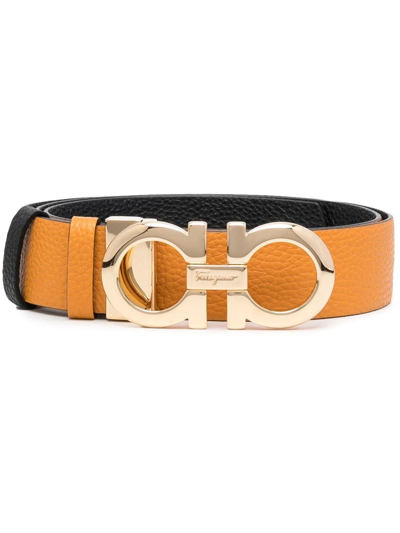 Ferragamo Gancini Reversible Leather Belt In Orange