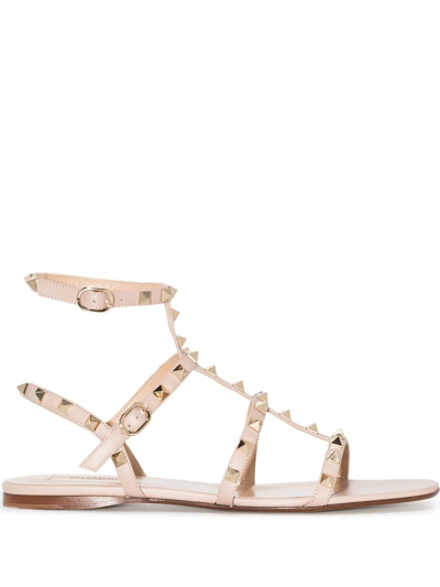 Valentino Garavani Rockstud Ankle Strap Flat Sandal In Pink