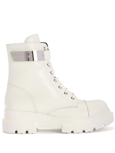 Giuseppe Zanotti Alexa Leather Combat Boots In White