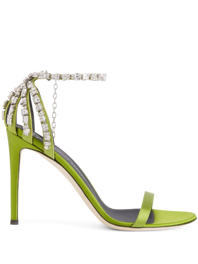 Giuseppe Zanotti Crystal Satin Ankle-strap Cocktail Sandals In Green