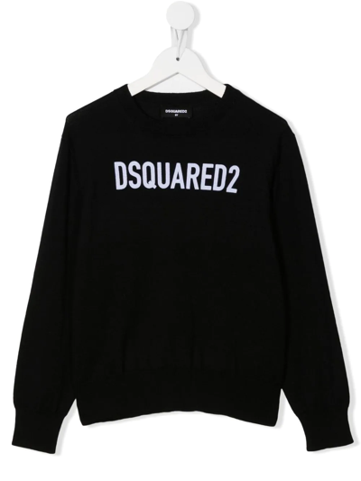 Dsquared2 Kids Black Wool Blend Pullover With Logo In Nero