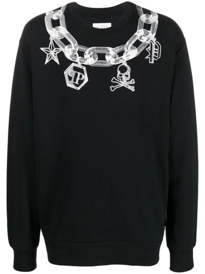 Philipp Plein Chain Link-print Crew Neck Sweater In Black