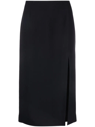Red Valentino Black Knee Length Skirt With Slit In Multicolor